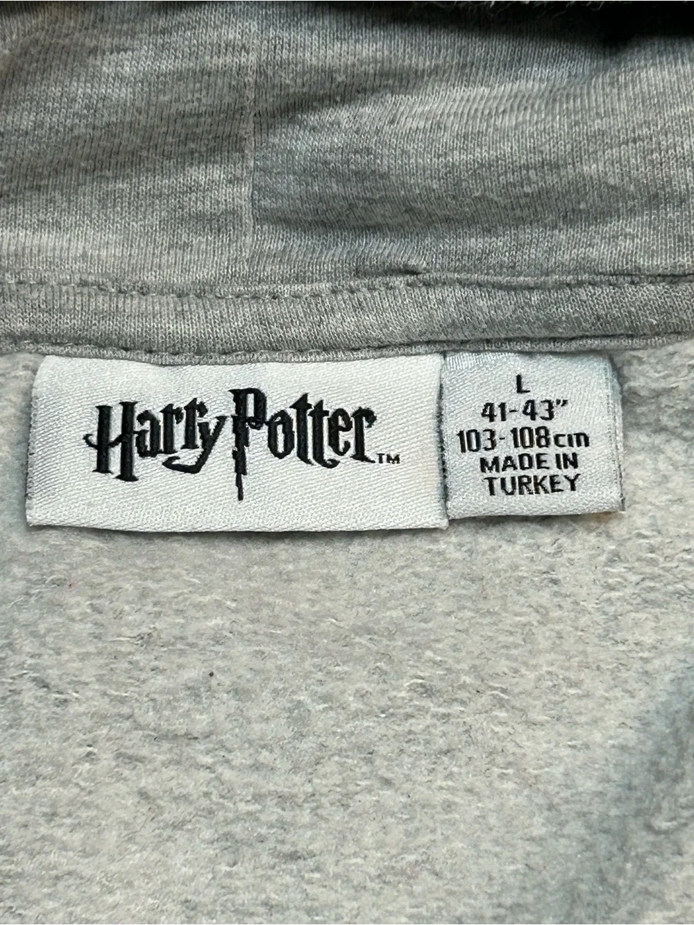 Harry Potter Grey Hogwarts Crest Pullover Hoodie Wizarding World Spellout - Picture 3 of 6